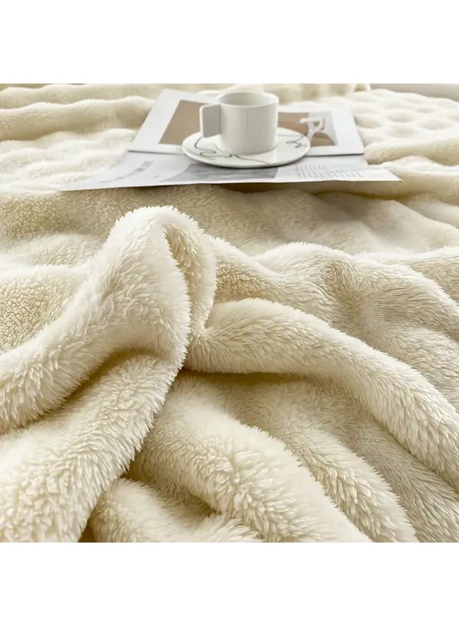 Khaki 1 Faux Rabbit Fur Thickened Fleece Bed Blanket 47 24x78 74 Inch Machine Washable All Season - Image 4